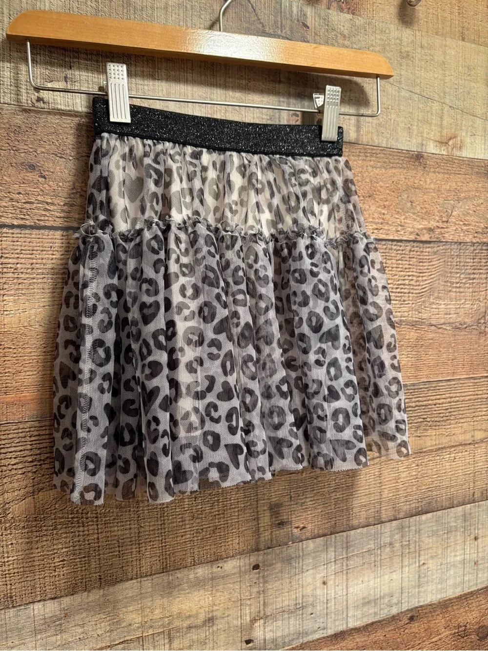 365 Kids Girls Leopard Print Tulle Skirt Size 5 Tiered K022
